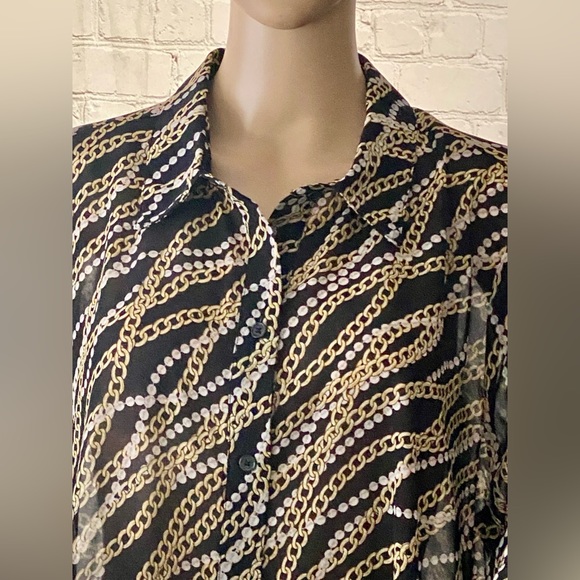 NWT Michael Kors Black & Gold Chain Print Button Front Blouse Top Shirt 2X - Picture 7 of 9